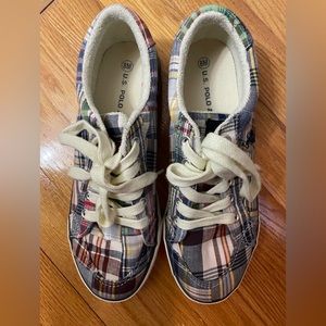 Plaid tennis shoes, size 8, US Polo